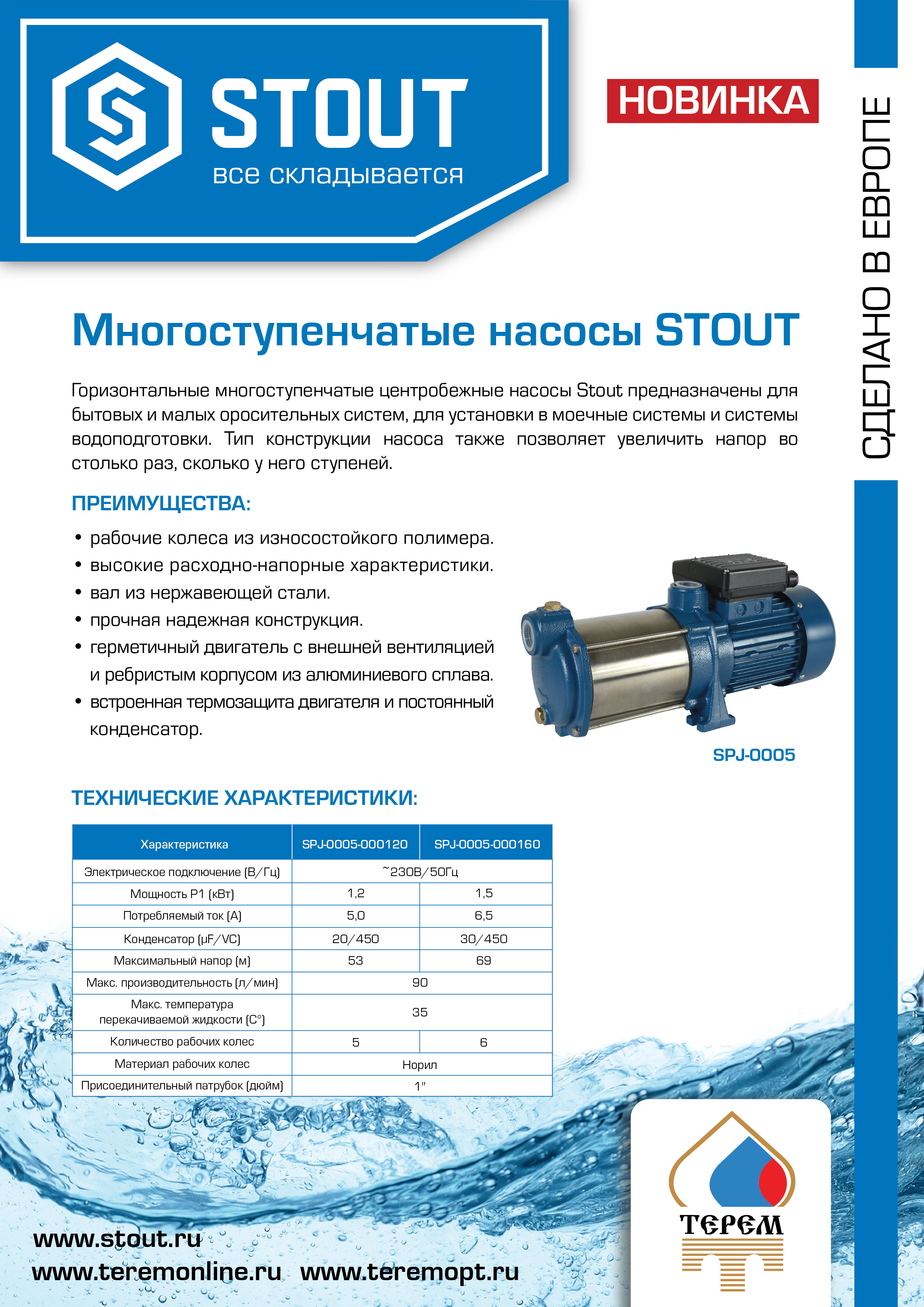 STOUT SPJ-0005-000120 насос поверхностный многоступенчатый,  раб.колеса-норил, Q-90л/мин, H-53м | Официальный сайт производителя STOUT